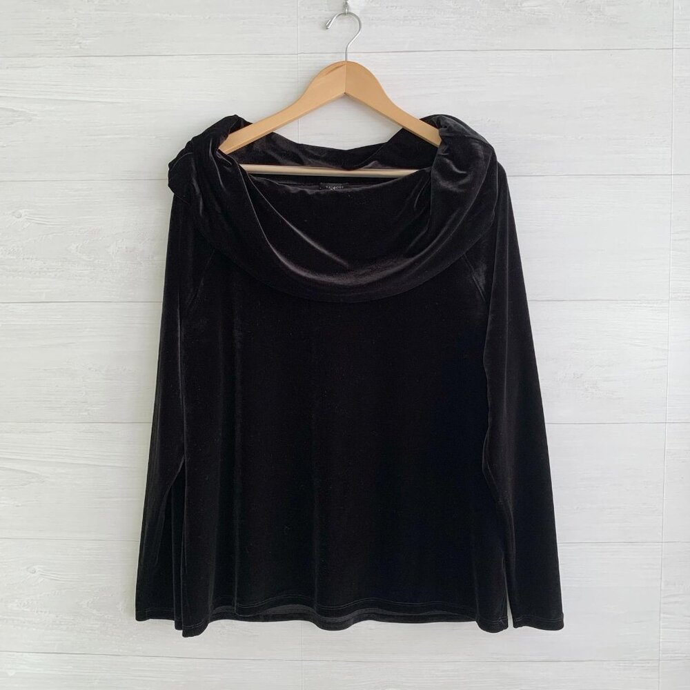 Talbots - Black velvet wide neck shawl collar long sleeve top, XL